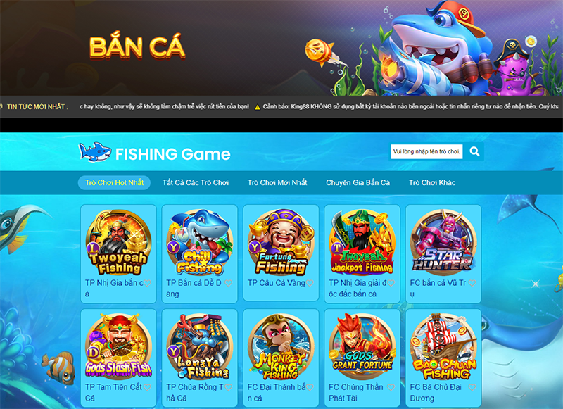 Sảnh game bắn cá tại cổng nhà cái hot hit King88